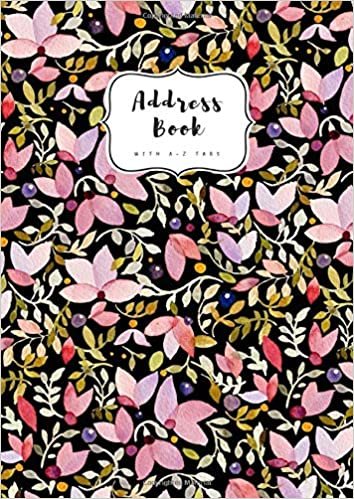 okumak Address Book with A-Z Tabs: A4 Contact Journal Jumbo | Alphabetical Index | Large Print | Watercolor Floral Pattern Design Black