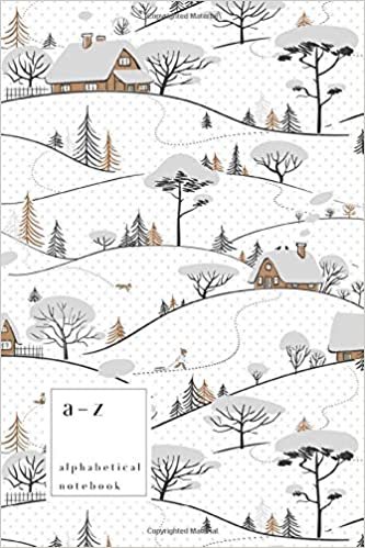 okumak A-Z Alphabetical Notebook: 6x9 Medium Ruled-Journal with Alphabet Index | Cute Snow Tree House Cover Design | White