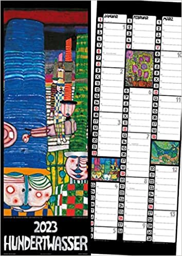 Hundertwasser Streifenkalender Art 2023: 3-Monatskalendarium