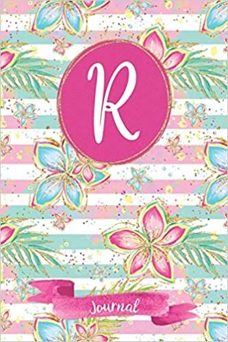 okumak R Journal: Tropical Journal, personalized monogram initial R blank lined notebook | Decorated interior pages with tropical flowers