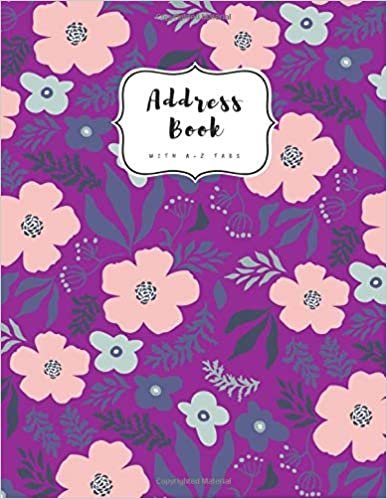okumak Address Book with A-Z Tabs: A4 Contact Journal Jumbo | Alphabetical Index | Large Print | Cute Illustration Flower Design Purple