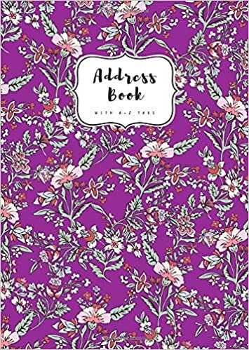 okumak Address Book with A-Z Tabs: B6 Contact Journal Small | Alphabetical Index | Fantasy Vintage Floral Design Purple