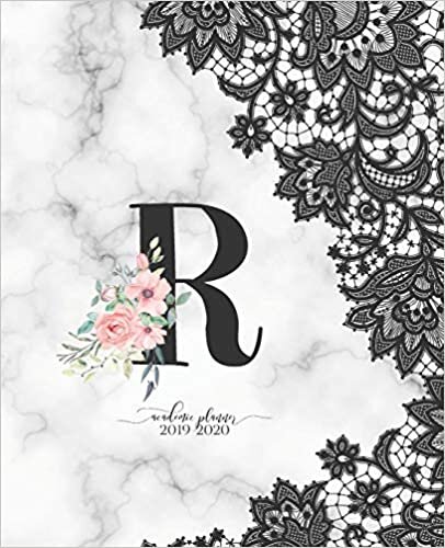 okumak Academic Planner 2019-2020: Black Lace Marble D81Rose Gold Monogram Letter R with Pink Flowers Academic Planner July 2019 - June 2020 for Students, Moms and Teachers (School and College)