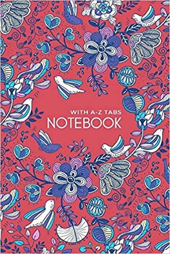 okumak Notebook with A-Z Tabs: 4x6 Lined-Journal Organizer Mini with Alphabetical Section Printed | Fantasy Flower Bird Design Red