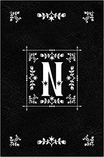 okumak Scandinavian Design Floral Monogram Daily Journal Notebook - Letter N: Decorative Letter on Black Leather Look Background Paperback Journal For Women