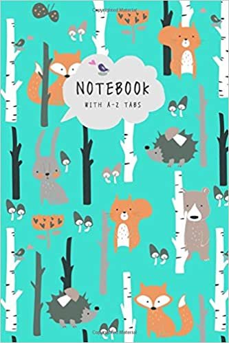 okumak Notebook with A-Z Tabs: 6x9 Lined-Journal Organizer Medium with Alphabetical Sections Printed | Hedgehog Fox Bear Bunny Design Turquoise