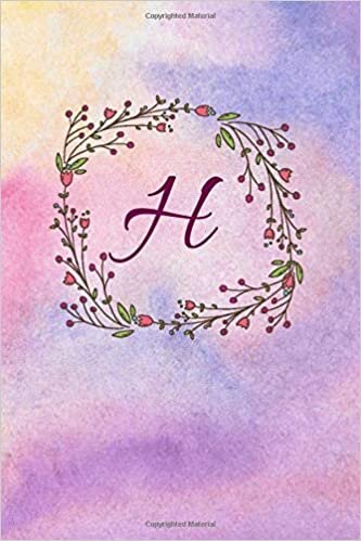 okumak H: Monogram Initial H Notebook for Women and Girls, Pink Purple Watercolor Floral 6 x 9