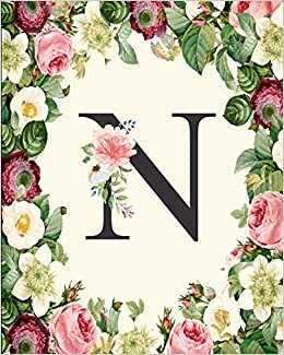 okumak N: Monogrammed Journal Notebooks Gift for Women, Mom, Teacher, Girls and Red,White Floral Cover