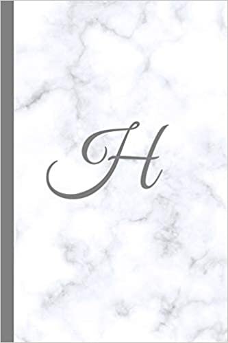 okumak H: Letter H Monogram Marble Journal with White &amp; Grey Marble Notebook Cover, Stylish Gray Personal Name Initial, 6x9 inch blank lined college ruled diary, perfect bound Glossy Soft Cover