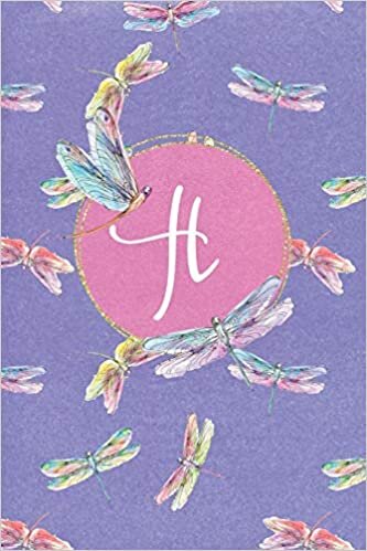 okumak H: Dragonfly Journal, personalized monogram initial H blank lined notebook | Decorated interior pages with dragonflies