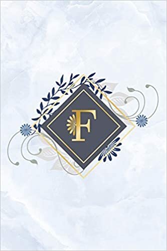 okumak F: Marble, blue and golden initial monogram bullet journal. Chic blue marble and gold letter journal for diaries and notes or scrapbooking.