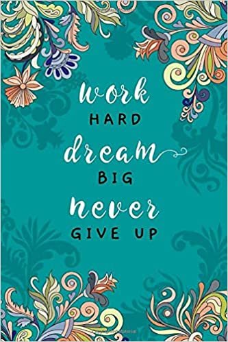 okumak Work Hard, Dream Big, Never Give Up: 4x6 Password Notebook with A-Z Tabs | Mini Book Size | Indian Curl Ornamental Floral Design Teal