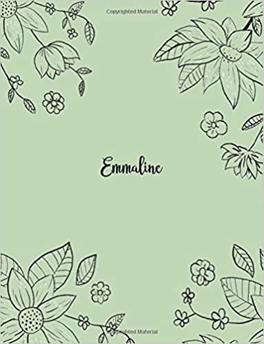 okumak Emmaline: 110 Ruled Pages 55 Sheets 8.5x11 Inches Pencil draw flower Green Design for Notebook / Journal / Composition with Lettering Name, Emmaline