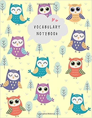 okumak Vocabulary Notebook: 8.5 x 11 Notebook 3 Columns Large | A-Z Alphabetical Tabs Printed | Cute Owls in Forest Design Yellow