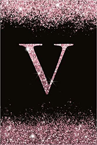 okumak V: Personalized Initial Monogram Blank Lined Notebook Journal Printed Glitter Black and pink , for Women and Girls 6x9 inch. Christmas gift , birthday gift idea