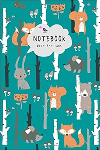 okumak Notebook with A-Z Tabs: 6x9 Lined-Journal Organizer Medium with Alphabetical Sections Printed | Hedgehog Fox Bear Bunny Design Teal