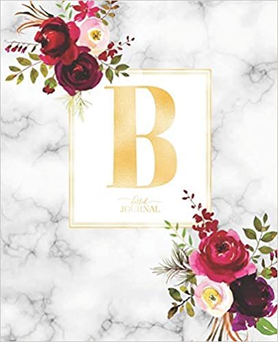 okumak Dotted Journal: Dotted Grid Bullet Notebook Journal Marble Burgundy Marsala Flowers Gold Monogram Letter B (7.5” x 9.25”) for Women Teens Girls and Kids
