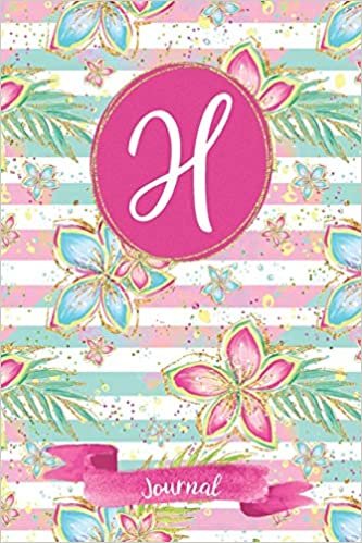 okumak H Journal: Tropical Journal, personalized monogram initial H blank lined notebook | Decorated interior pages with tropical flowers