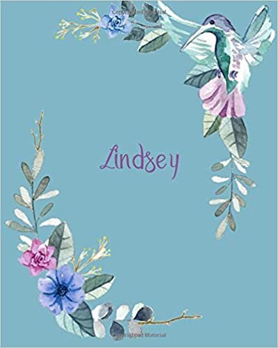 okumak Lindsey: 110 Pages 8x10 Inches Classic Blossom Blue Design with Lettering Name for Journal, Composition, Notebook and Self List, Lindsey