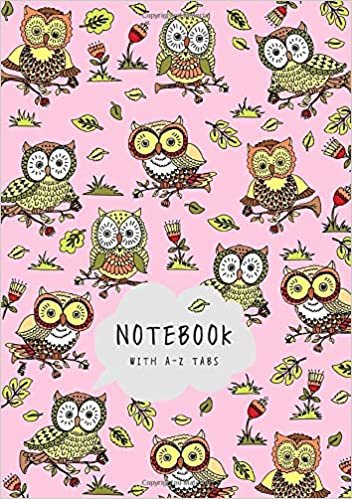 okumak Notebook with A-Z Tabs: A5 Lined-Journal Organizer Medium with Alphabetical Section Printed | Cute Owl Floral Design Pink