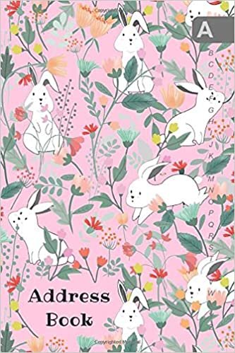 okumak Address Book: 4x6 Mini Contact Notebook Organizer | A-Z Alphabetical Sections | Cute Bunnies in Flower Garden Design Pink