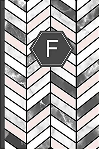 okumak F: Stylish Chevron Letter F Monogram Pink, Grey &amp; White Marble Journal 6x9 inch blank lined college ruled Notebook 120 page perfect bound Glossy Soft Cover Diary