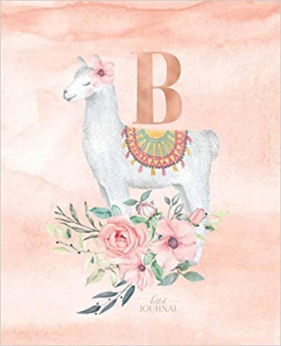 okumak Dotted Journal: Dotted Grid Bullet Notebook Journal Llama Alpaca Rose Gold Monogram Letter B with Pink Flowers (7.5” x 9.25”) for Women Teens Girls and Kids