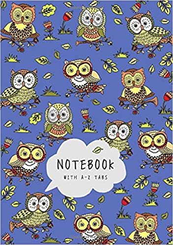 okumak Notebook with A-Z Tabs: A5 Lined-Journal Organizer Medium with Alphabetical Section Printed | Cute Owl Floral Design Blue