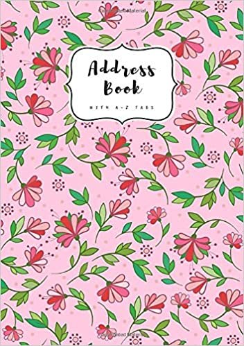 okumak Address Book with A-Z Tabs: A5 Contact Journal Medium | Alphabetical Index | Curving Flower Leaf Design Pink