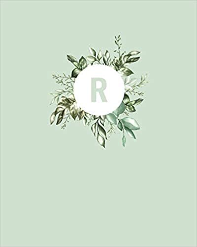 okumak R: 110 Dot-Grid Pages | Light Green Monogram Journal and Notebook with a Simple Vintage Floral Green Leaves Design | Personalized Initial Letter ... | Pretty Monogramed Composition Notebook