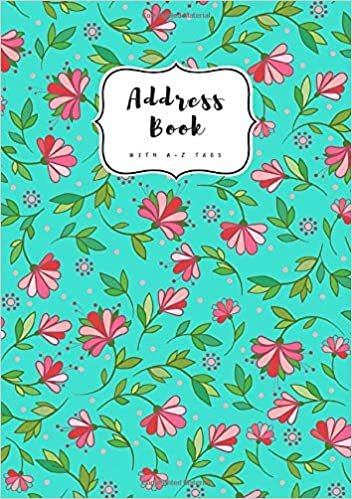 okumak Address Book with A-Z Tabs: A5 Contact Journal Medium | Alphabetical Index | Curving Flower Leaf Design Turquoise