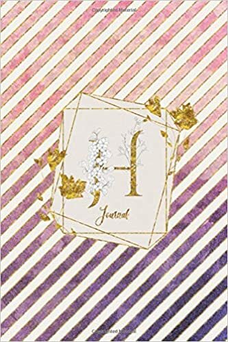 okumak H Journal: Gold Letter Personalized Initial Monogram 100 Page 6 x 9&quot; Lined Notebook Pretty Floral Diary Book