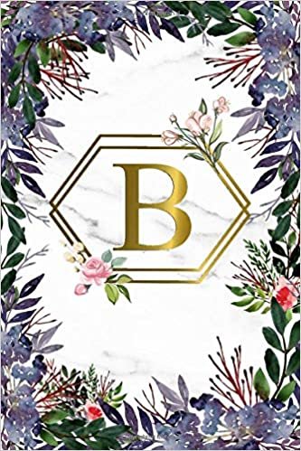 okumak B: Pretty Monogram Initial B Wide Ruled Notebook for Women, Girls &amp; School - Personalized Blank Wide Lined Journal &amp; Diary - Adorable Purple Floral Print