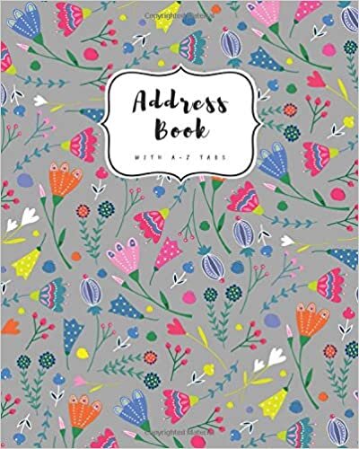 okumak Address Book with A-Z Tabs: 8x10 Contact Journal Jumbo | Alphabetical Index | Large Print | Cute Decorative Flower Design Gray