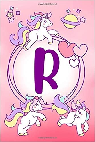 okumak R: Letter R Initial Monogram Notebook | Pink Unicorn Heart | 120 Pages 6x9 Lined
