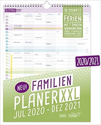 okumak FamilienPlaner XXL 2020/2021 mit 7 Spalten, 33 x 44 cm | Wandkalender für 18 Monate: Juli 2020 - Dezember 2021 | Familienkalender Wandplaner mit Ferienterminen u.v.m. | klimaneutral &amp; nachhaltig