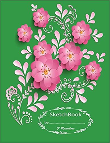 okumak SketchBook By  F Rainbow: Graphic Flowers On The Cover Of The Green Book Cover and Blank Pages, Extra large (8.5 x 11) inches, 110 pages, White paper, Sketch, Draw and Paint: Volume 7