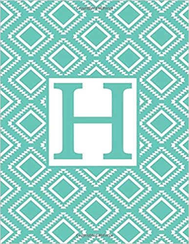 okumak H: Monogram Initial H Notebook for Women and Girls-Aqua Blue and White-120 Pages 8.5 x 11