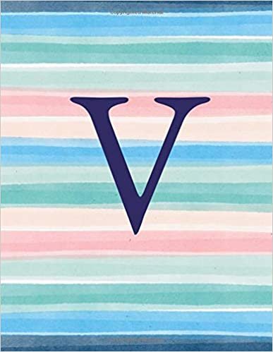 okumak V: Monogram Initial V Notebook for Women and Girls-Ombre Beachy Vibes Stripes-120 Pages 8.5 x 11