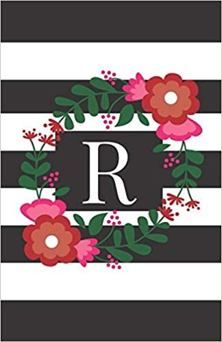 okumak R: Personalized Monogrammed Journal (Notebook/Diary) Gift for Friend Office Teacher Black and White Stripes with Red Flowers