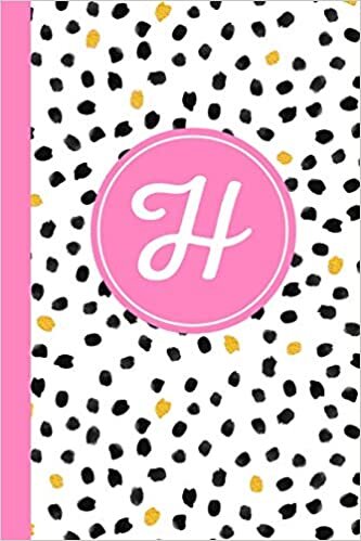 okumak H: Confetti Polka Dot Letter H Monogram personalized Journal, Black White &amp; Pink Monogrammed Notebook, Lined 6x9 inch College Ruled 120 page perfect bound Glossy Soft Cover
