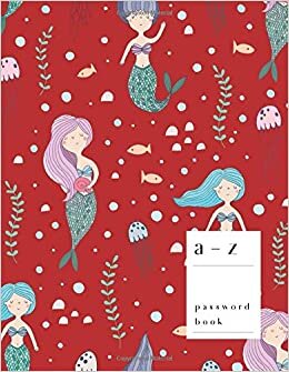 okumak A-Z Password Book: 8.5 x 11 Big Login Notebook with A-Z Alphabet Index | Large Print Format | Mermaid Fish Underwater Design | Red