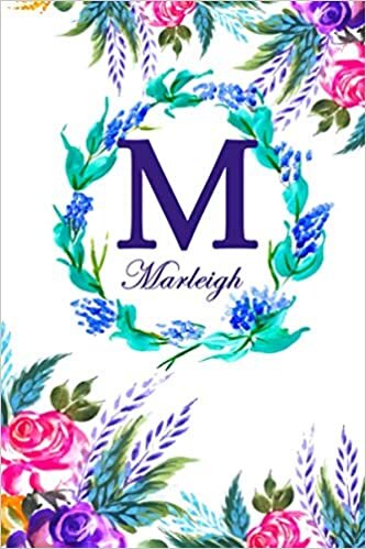 okumak M: Marleigh: Marleigh Monogrammed Personalised Custom Name Daily Planner / Organiser / To Do List - 6x9 - Letter M Monogram - White Floral Water Colour Theme