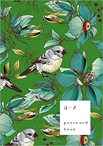 okumak A-Z Password Book: A5 Medium Password Notebook with A-Z Alphabet Index | Large Print Format | Retro Bird Floral Design | Green
