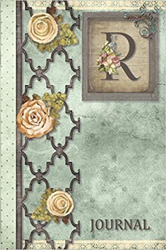 okumak R Journal: Vintage Shabby Roses Journal, personalized monogram initial R blank lined notebook | Decorated interior pages