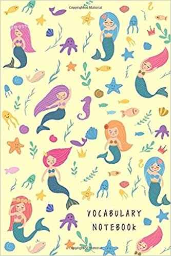 okumak Vocabulary Notebook: 4x6 Notebook 2 Columns Mini | A-Z Alphabetical Tabs Printed | Cute Mermaids and Sea Animals Design Yellow