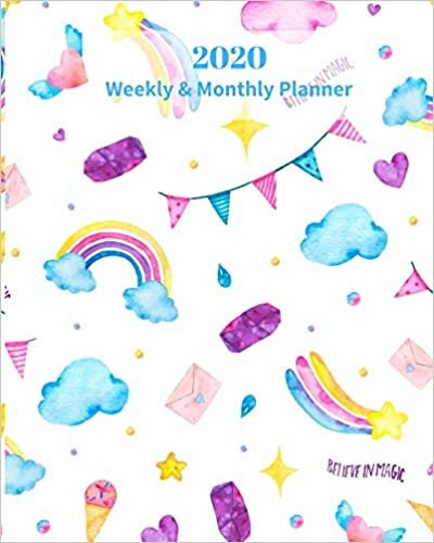 okumak Believe In Magic 2020 Weekly and Monthly Planner: Rainbow Hearts with wings Stars Ice Cream - Monthly Calendar with U.S./UK/ ... 8 x 10 in.- Children Fantasy Magical Mythical