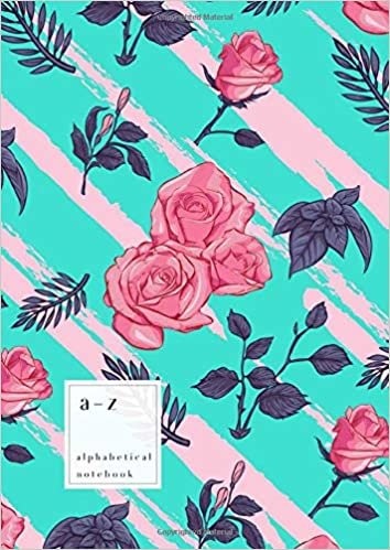 okumak A-Z Alphabetical Notebook: A4 Large Ruled-Journal with Alphabet Index | Rose Floral Diagonal Stripe Cover Design | Turquoise