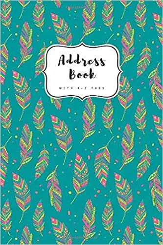 okumak Address Book with A-Z Tabs: 4x6 Contact Journal Mini | Alphabetical Index | Ethnic Feather Pattern Design Teal