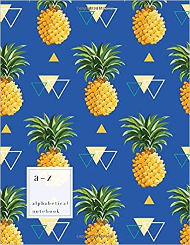 okumak A-Z Alphabetical Notebook: 8.5 x 11 Large Ruled-Journal with Alphabet Index | Cute Pineapple Triangle Cover Design | Blue